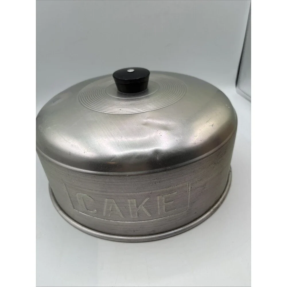 Vtg. Aluminum Metal Retro Cake Pie Cover Dome Lid w/ Handle 10” Party Preowned
